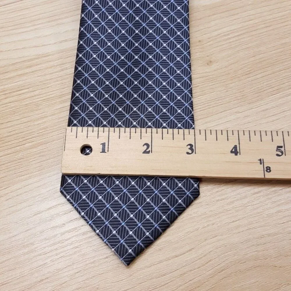 CLUB ROOM Mens Neck Tie Dark Grey Diamond Grid Modern Classic Necktie